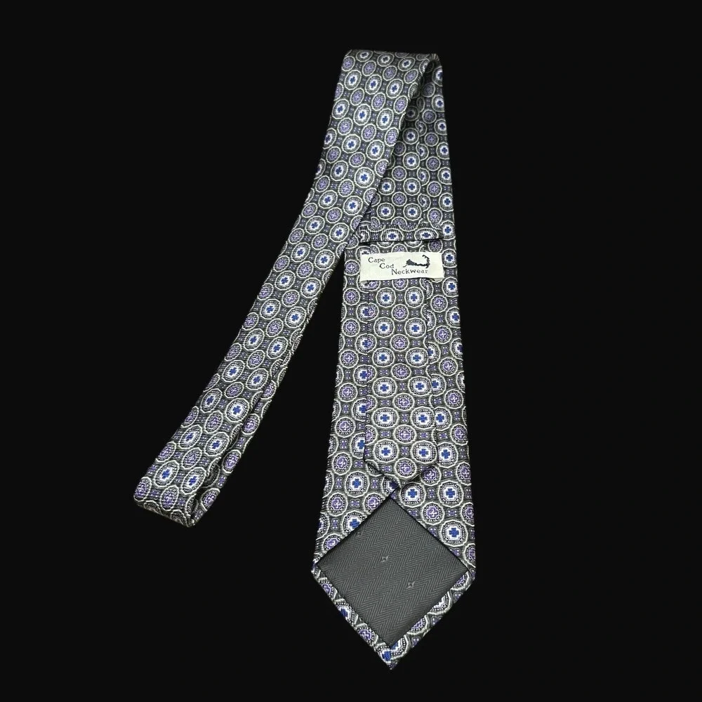 Cape Cod Neckwear Mens Silk Tie Purple Blue Green Geometric Medallion Pattern